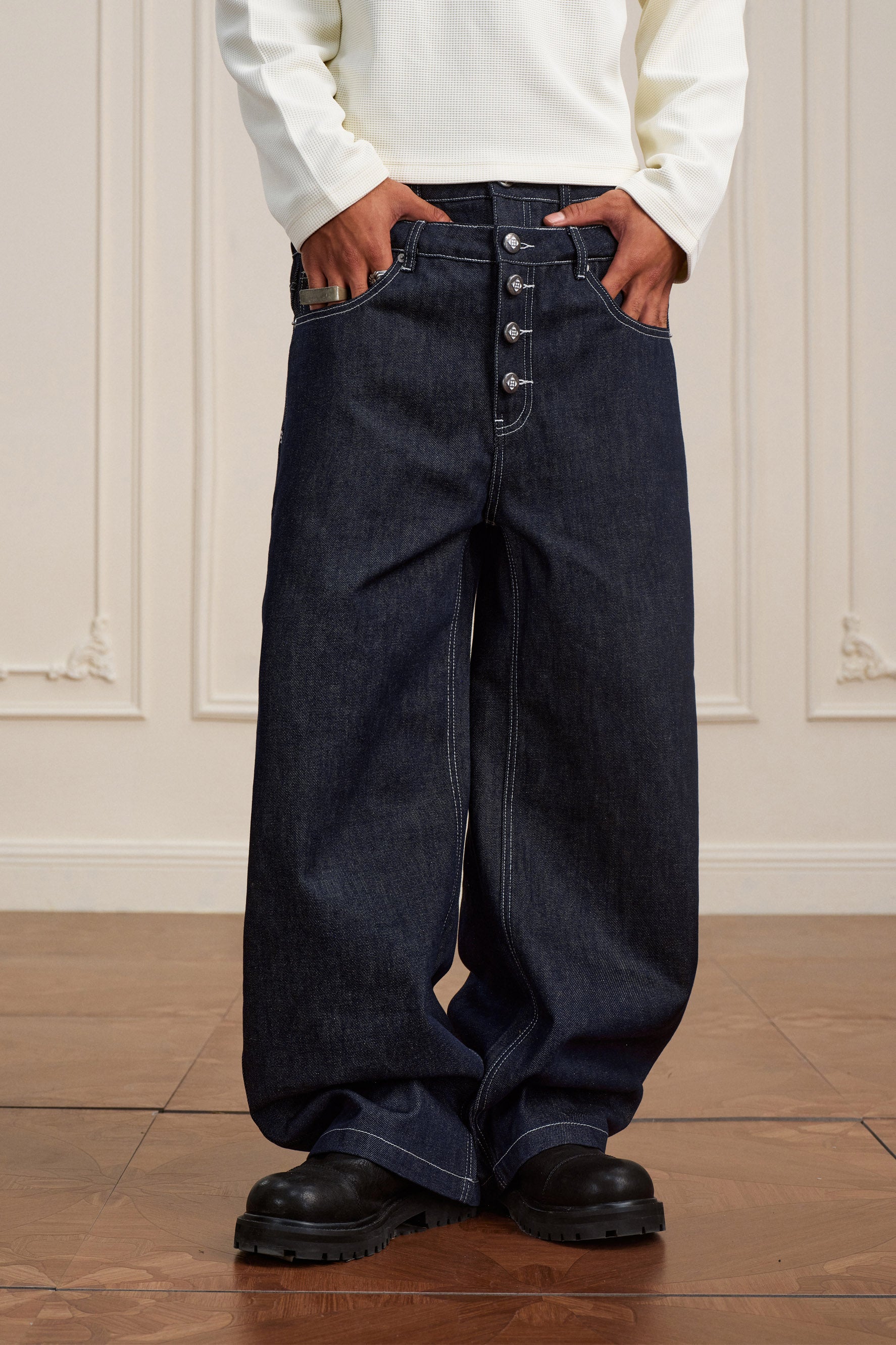 Double Ripped Jeans YADCREW RAW DENIM DOUBLE WAIST JEANS – Baroque Galleria