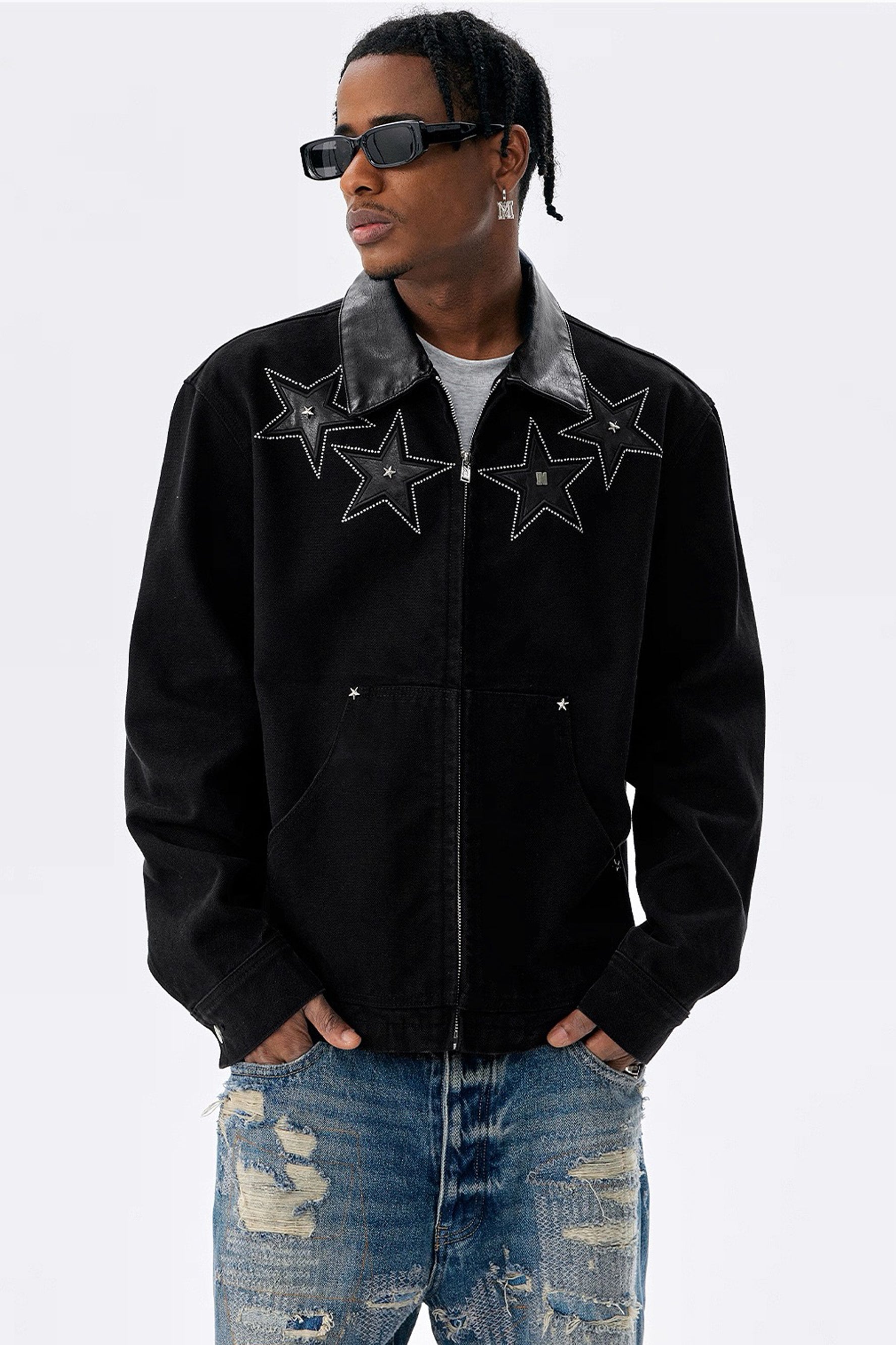 MEDM STAR RIVET LEATHER JACKET – Baroque Galleria