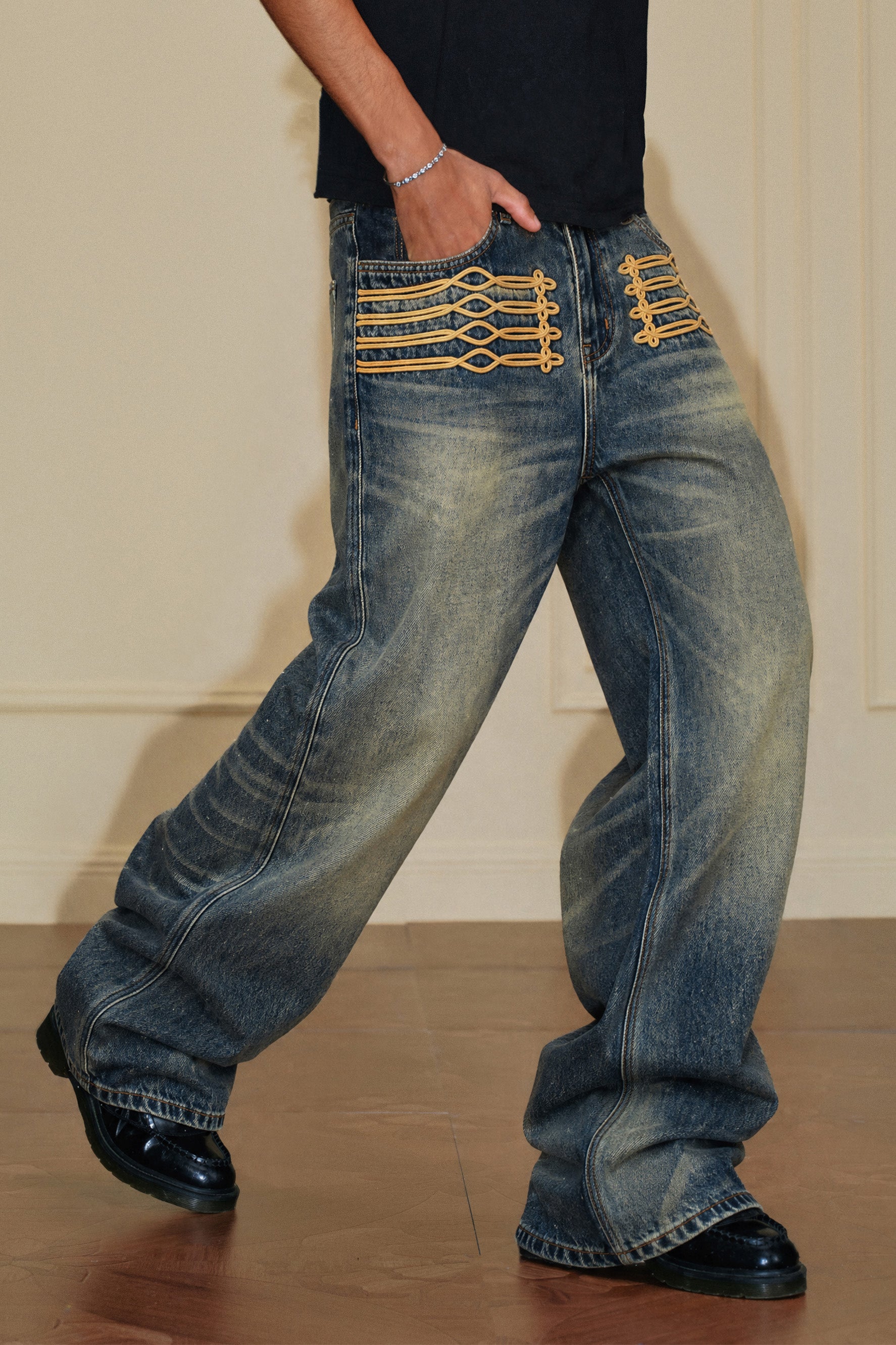 YADcrew Buyi ethnic pattern Jeans Lace up your look with vivid 