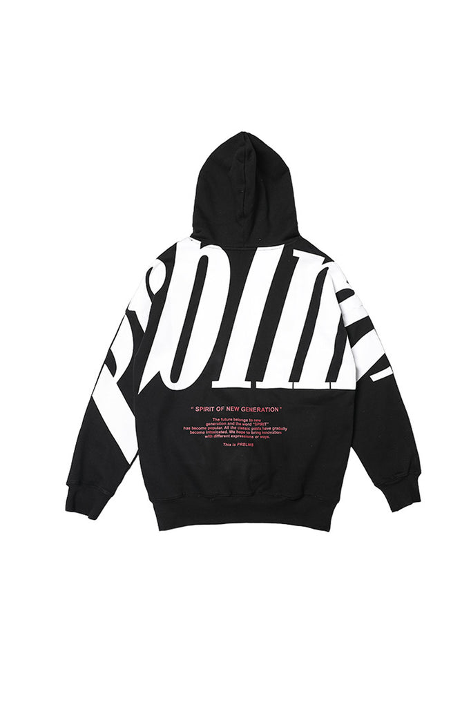 PRBLMS RETRO LOGO PRINT BLACK HOODIE - Baroque Galleria