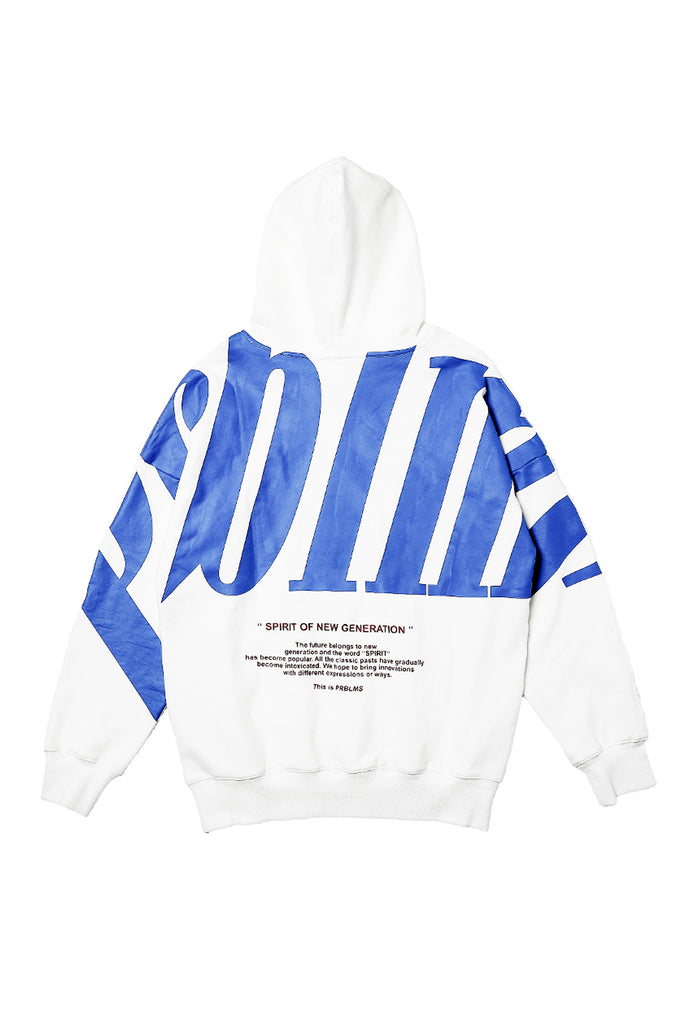 PRBLMS RETRO LOGO PRINT WHITE HOODIE - Baroque Galleria