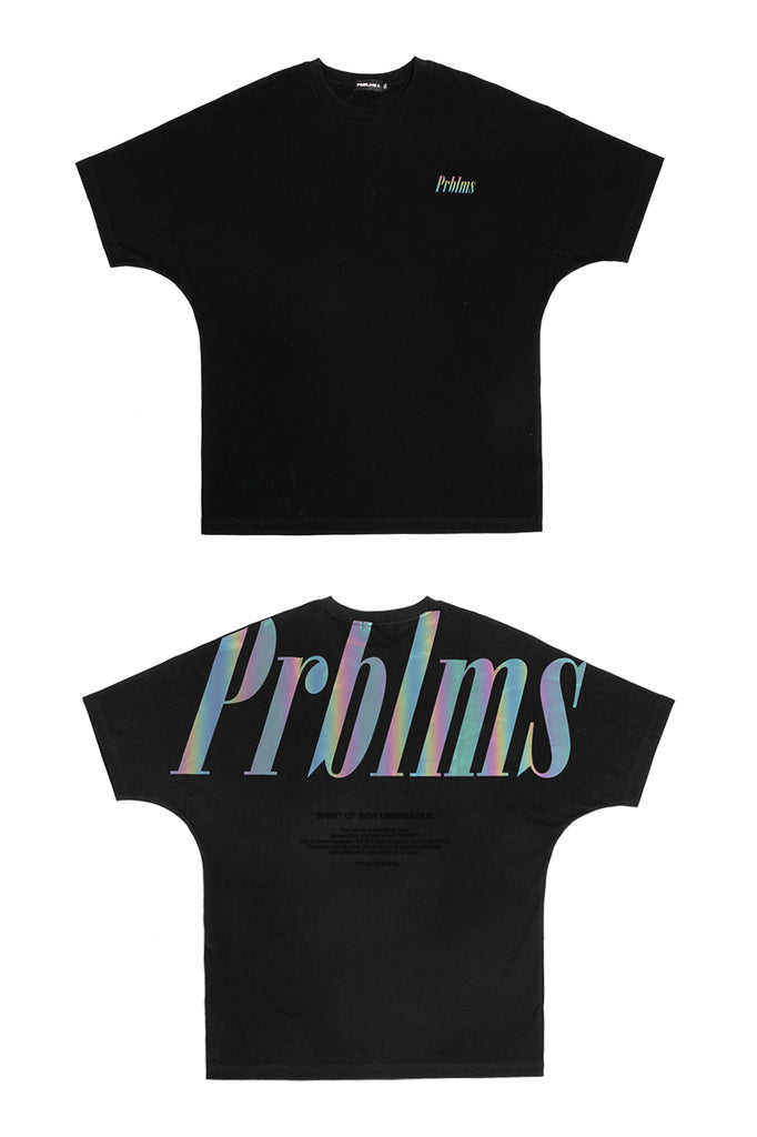 PRBLMS RETRO LOGO REFLECTIVE BLACK T-SHIRT - Baroque Galleria